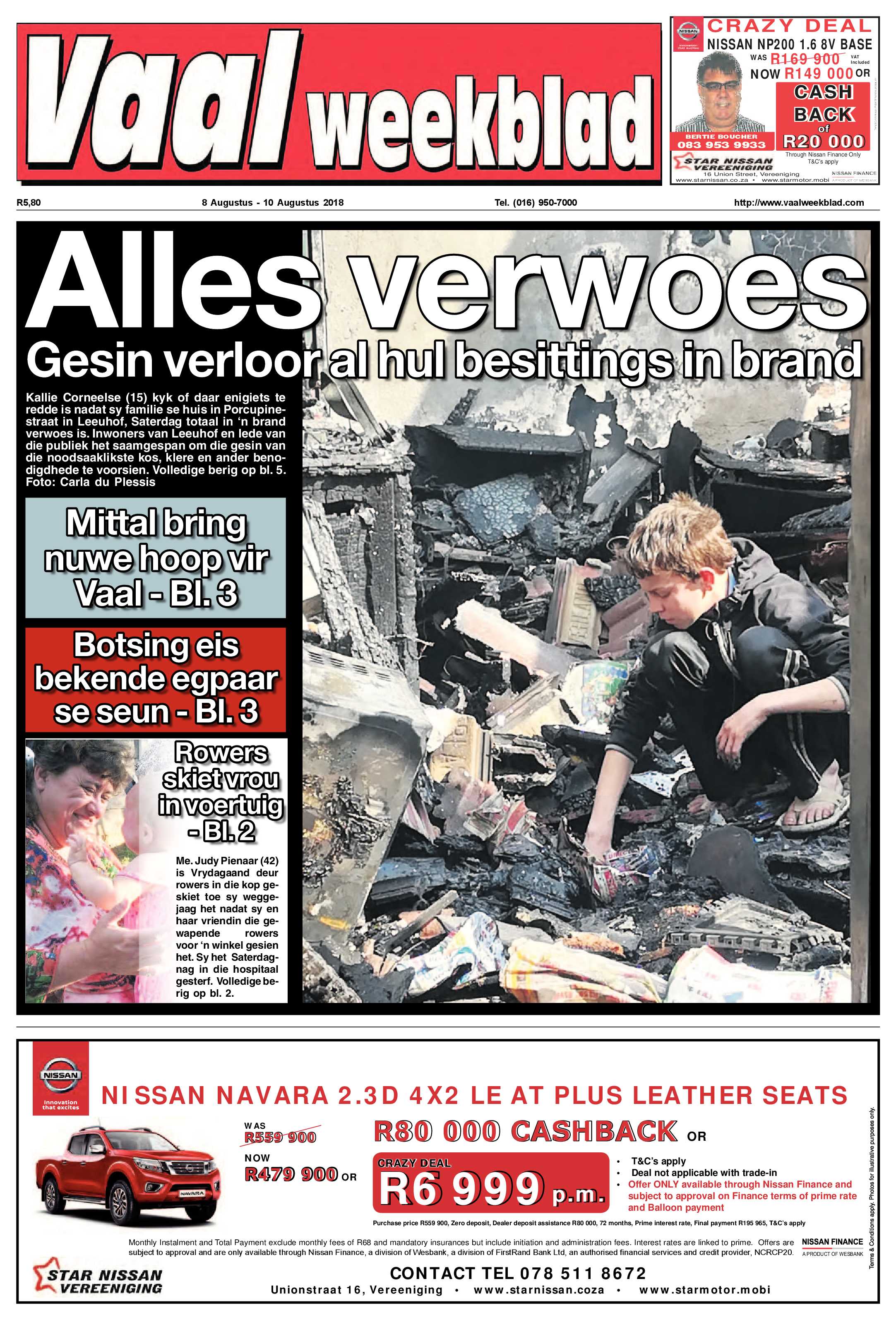 Vaalweekblad 8 – 10 Augustus 2018 page 1