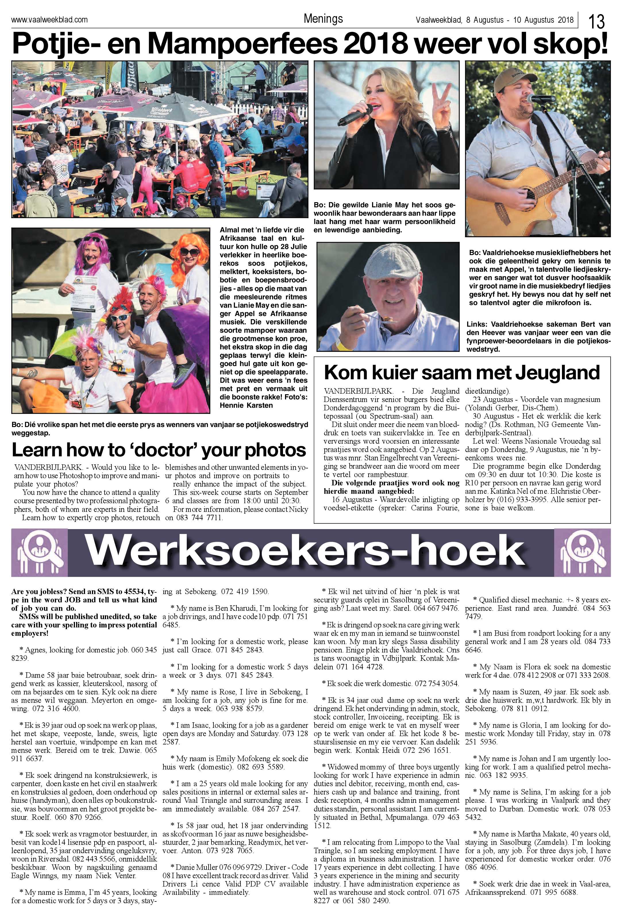 Vaalweekblad 8 – 10 Augustus 2018 page 13