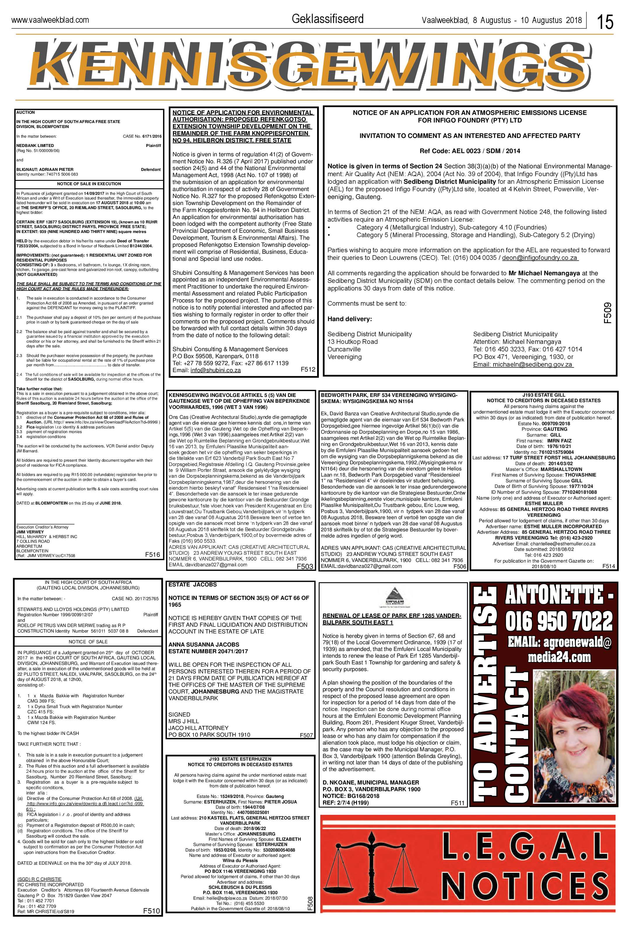 Vaalweekblad 8 – 10 Augustus 2018 page 15