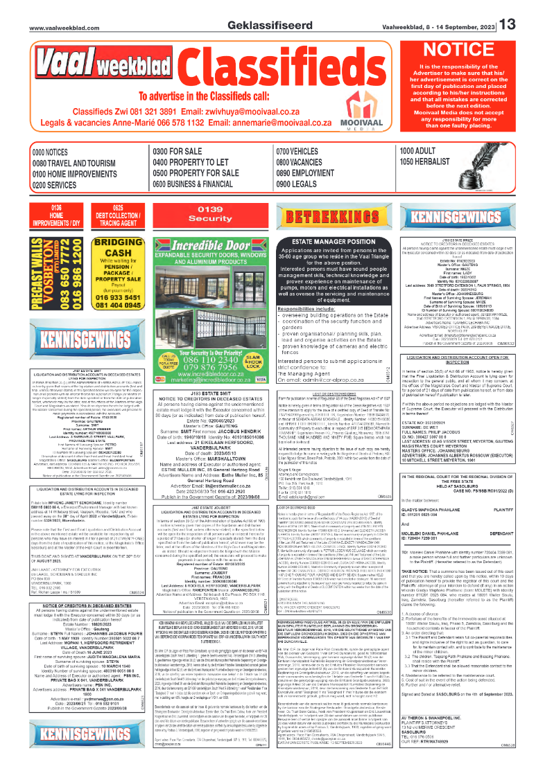 Vaalweekblad, 8 – 14 September, 2023 page 13