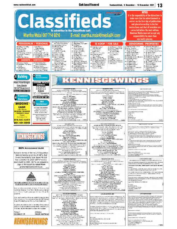 Vaalweekblad, 8 Desember – 10 Desember 2021 page 13