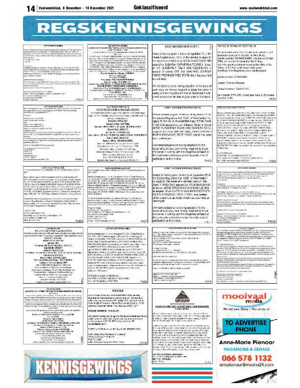 Vaalweekblad, 8 Desember – 10 Desember 2021 page 14