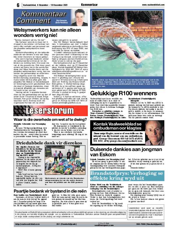 Vaalweekblad, 8 Desember – 10 Desember 2021 page 6