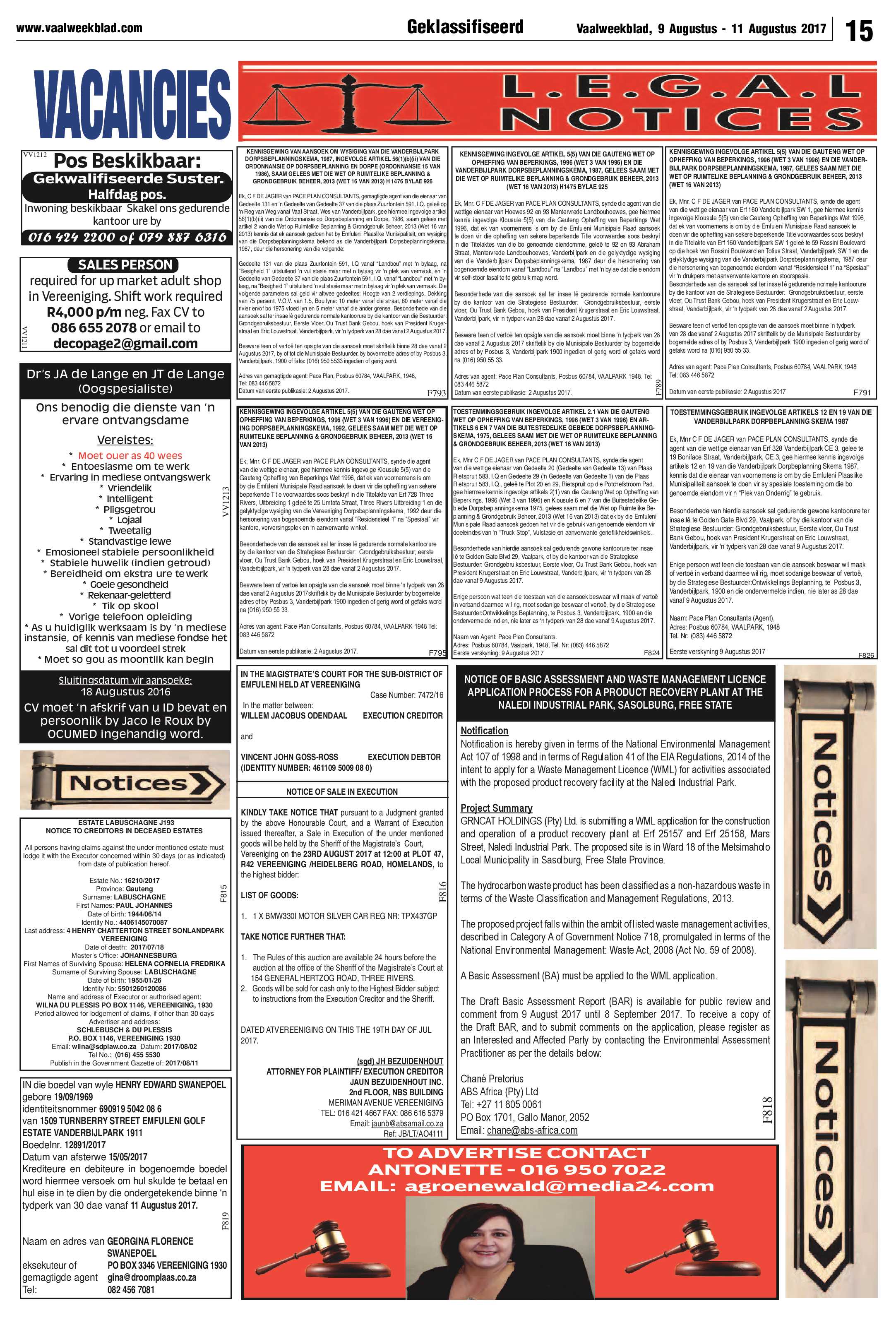 Vaalweekblad 9 – 11 Augustus 2017 page 15
