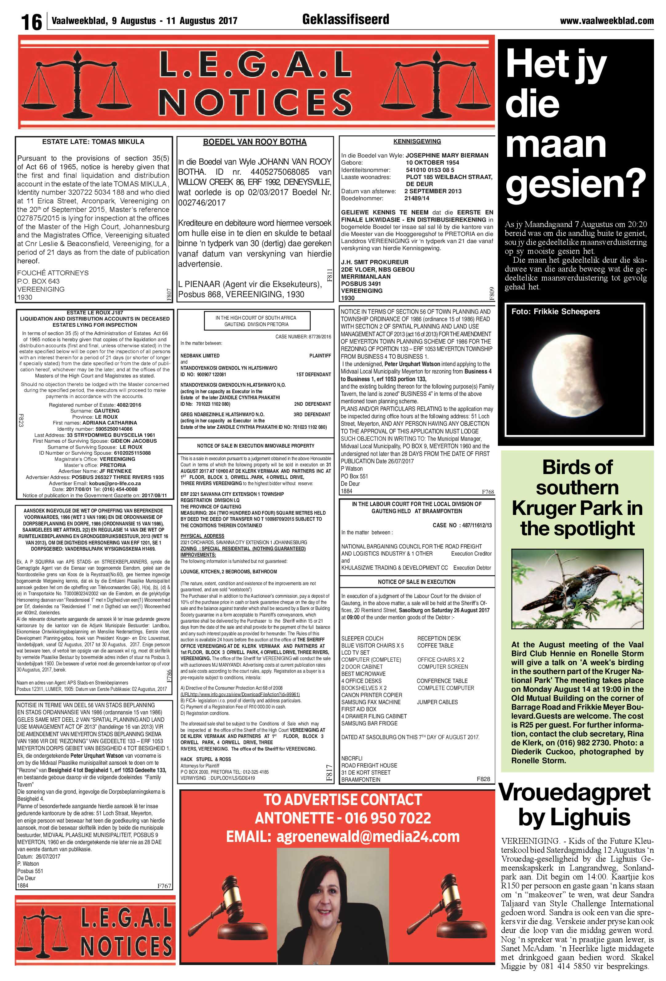 Vaalweekblad 9 – 11 Augustus 2017 page 16