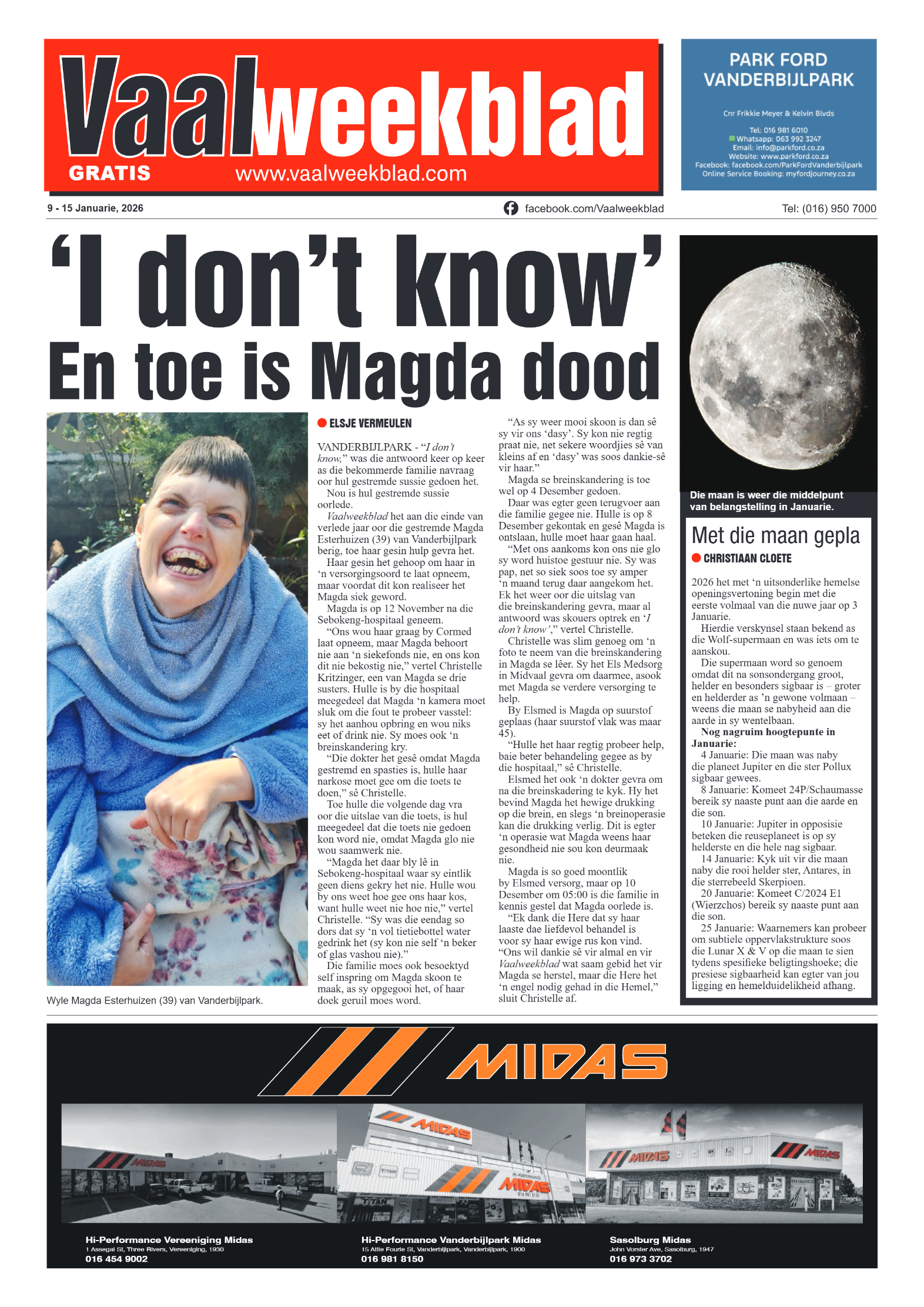 Vaalweekblad 9 January 2026 page 1