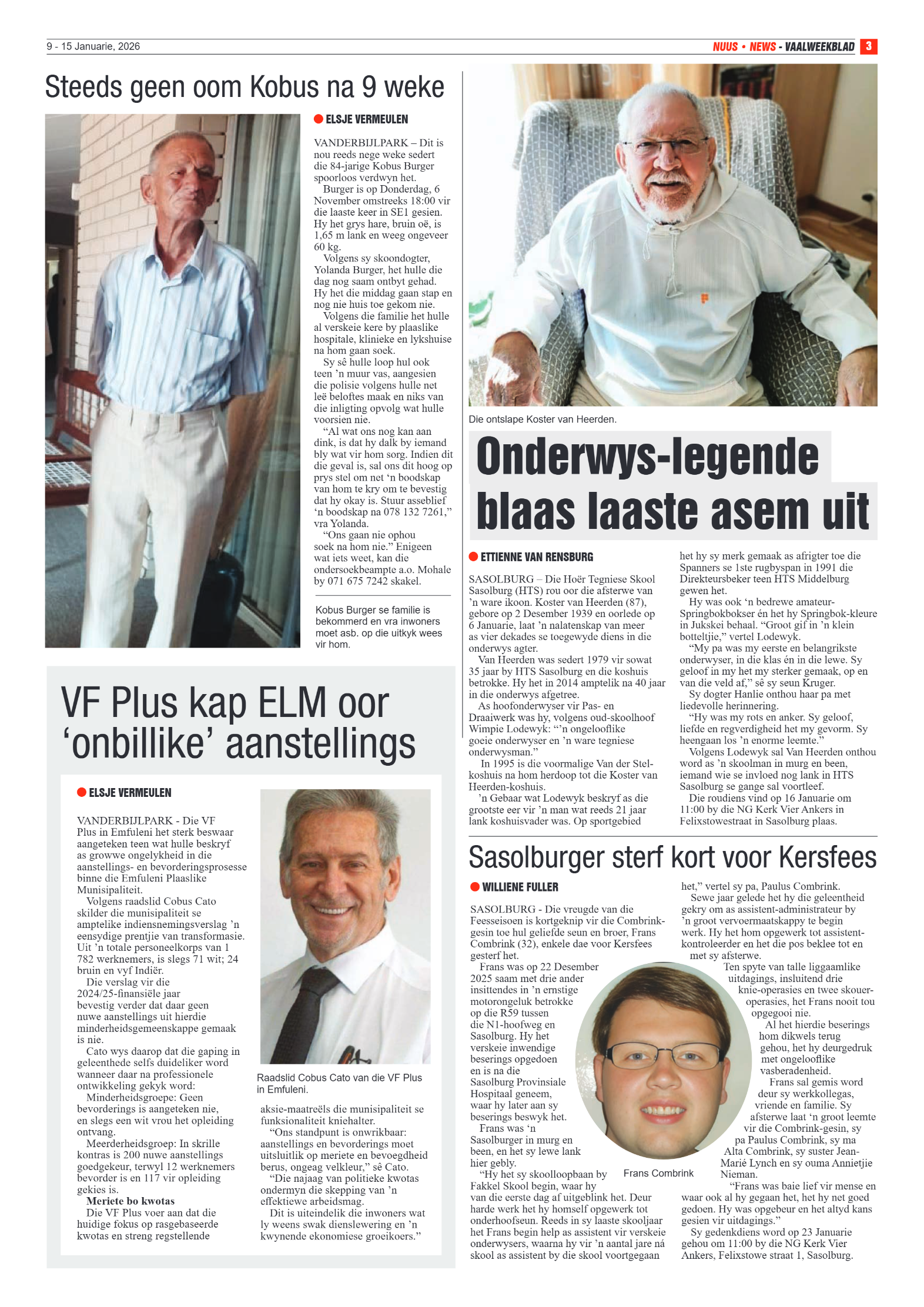 Vaalweekblad 9 January 2026 page 3