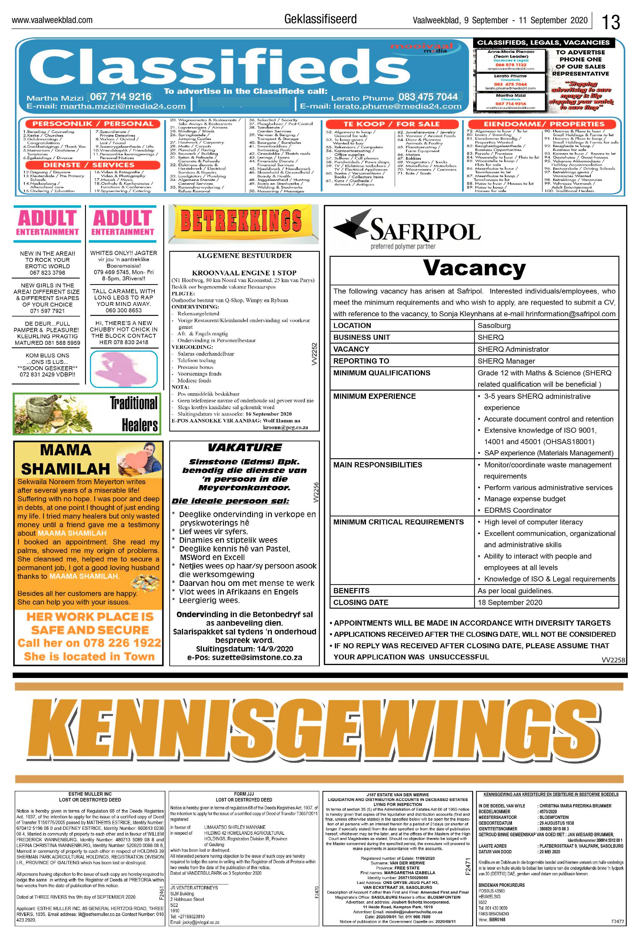 Vaalweekblad, 9 September – 11 September 2020 page 13