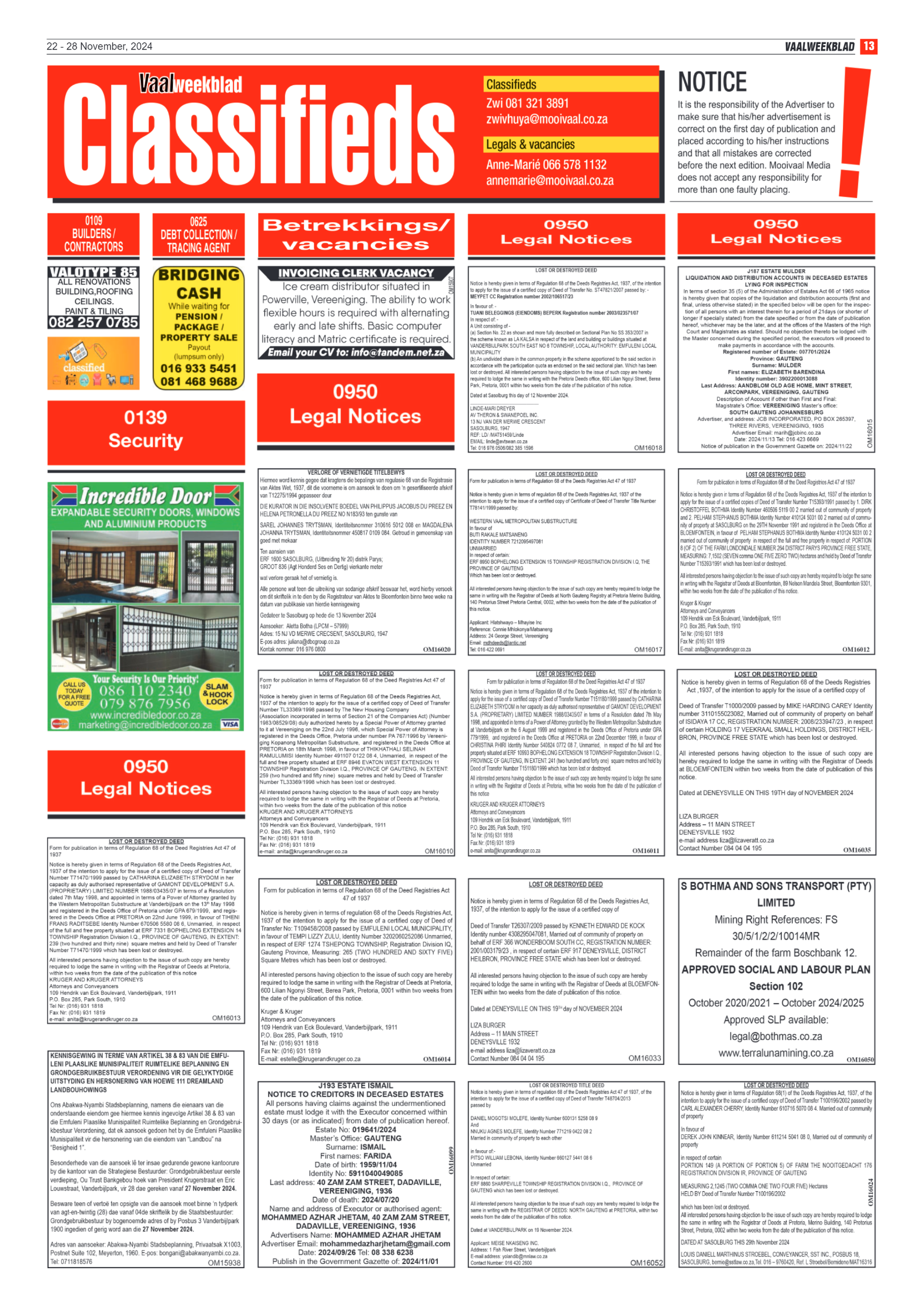 Vaalweekblad – 22 – 28 November, 2024 page 13