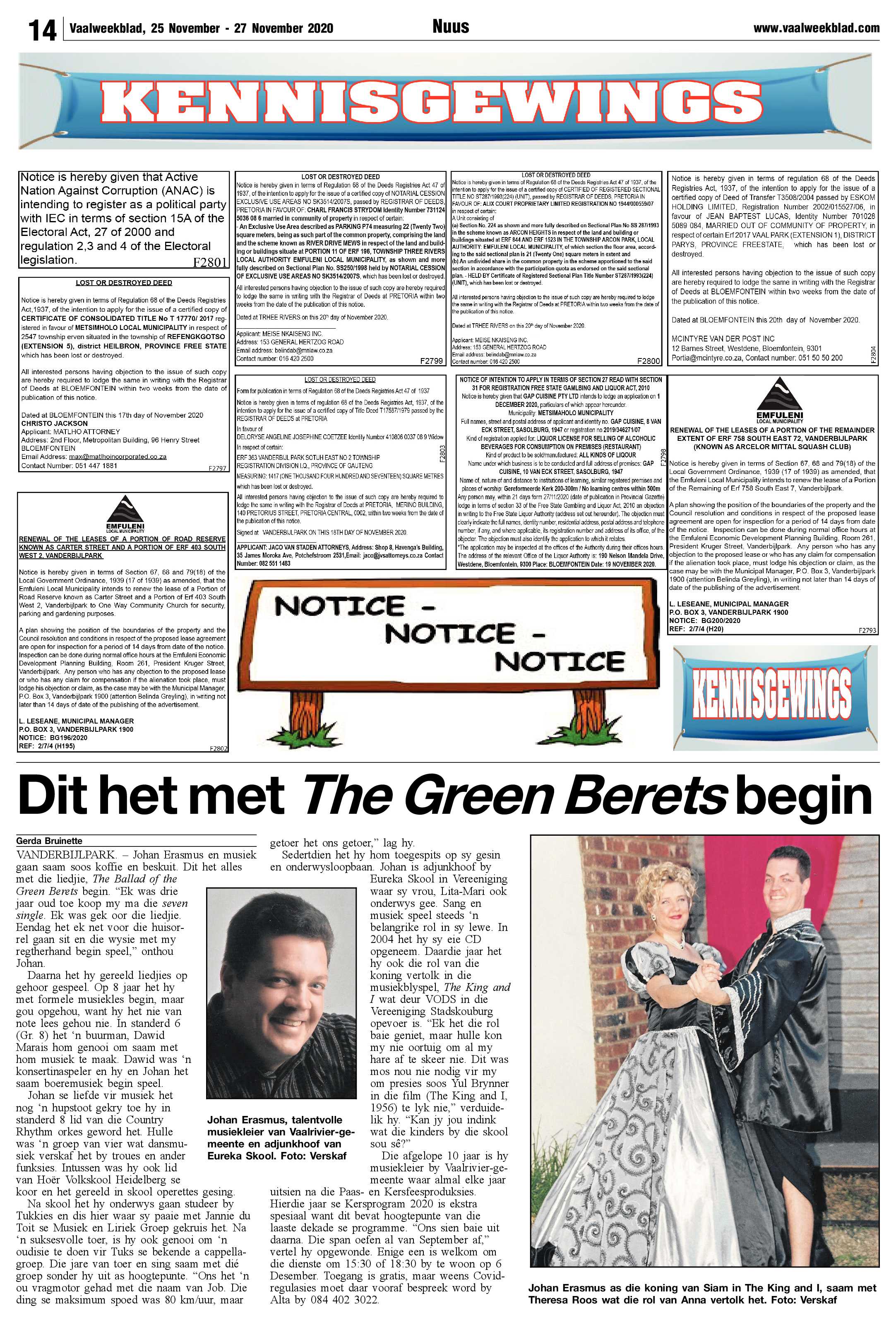 Vaalweekblad, 25 November – 27 November 2020 page 14