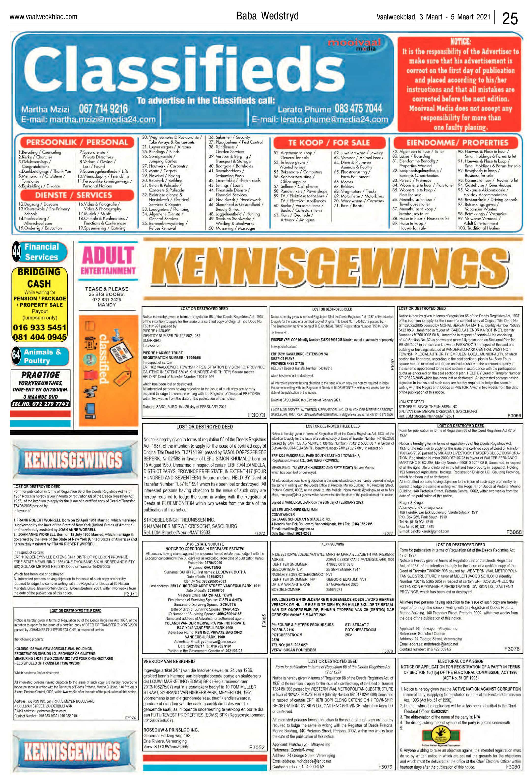 Vaalweekblad, 3 Maart – 5 Maart 2021 page 25