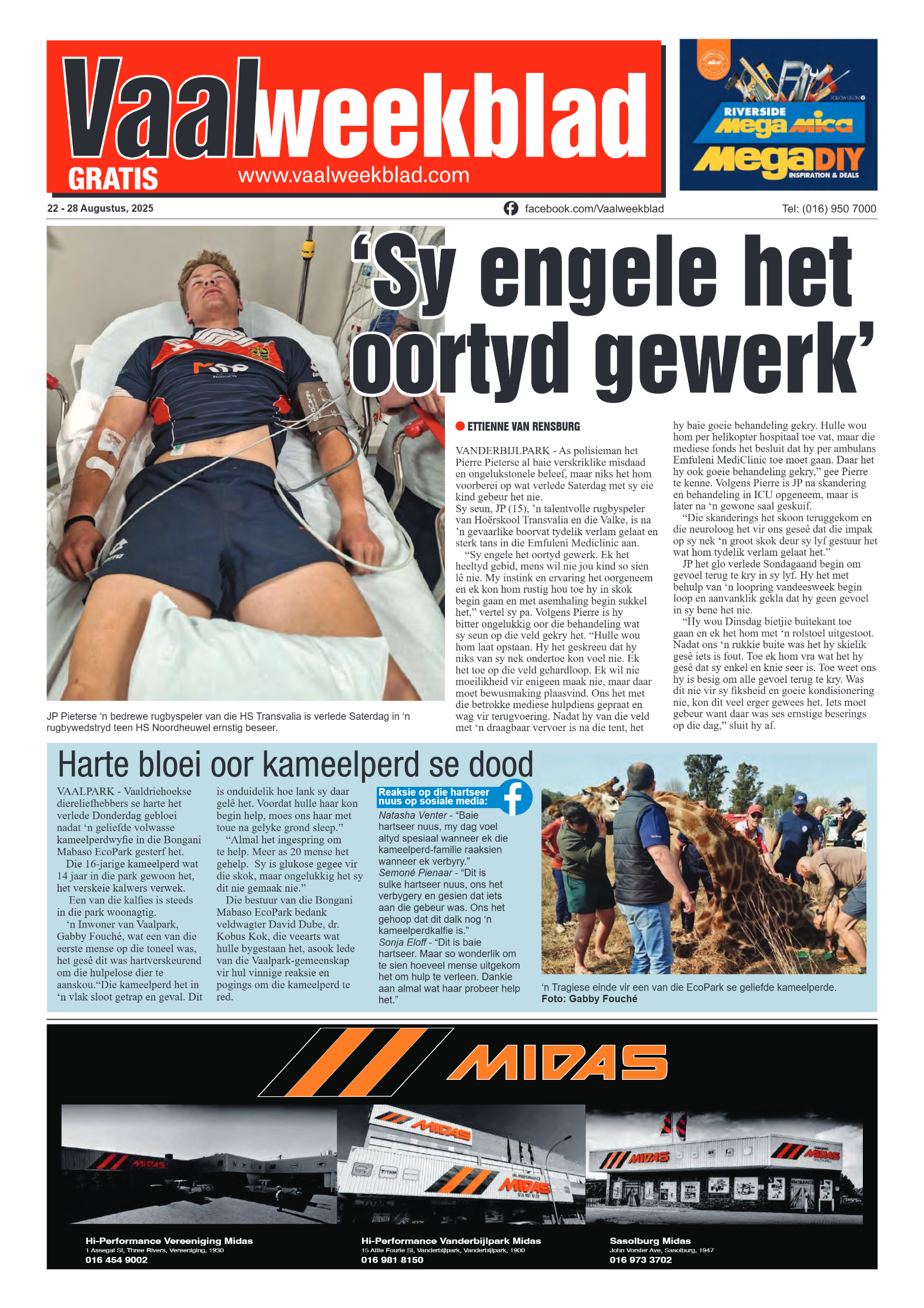 Vaalweekblad 22 – 28 Augustus, 2025 page 1