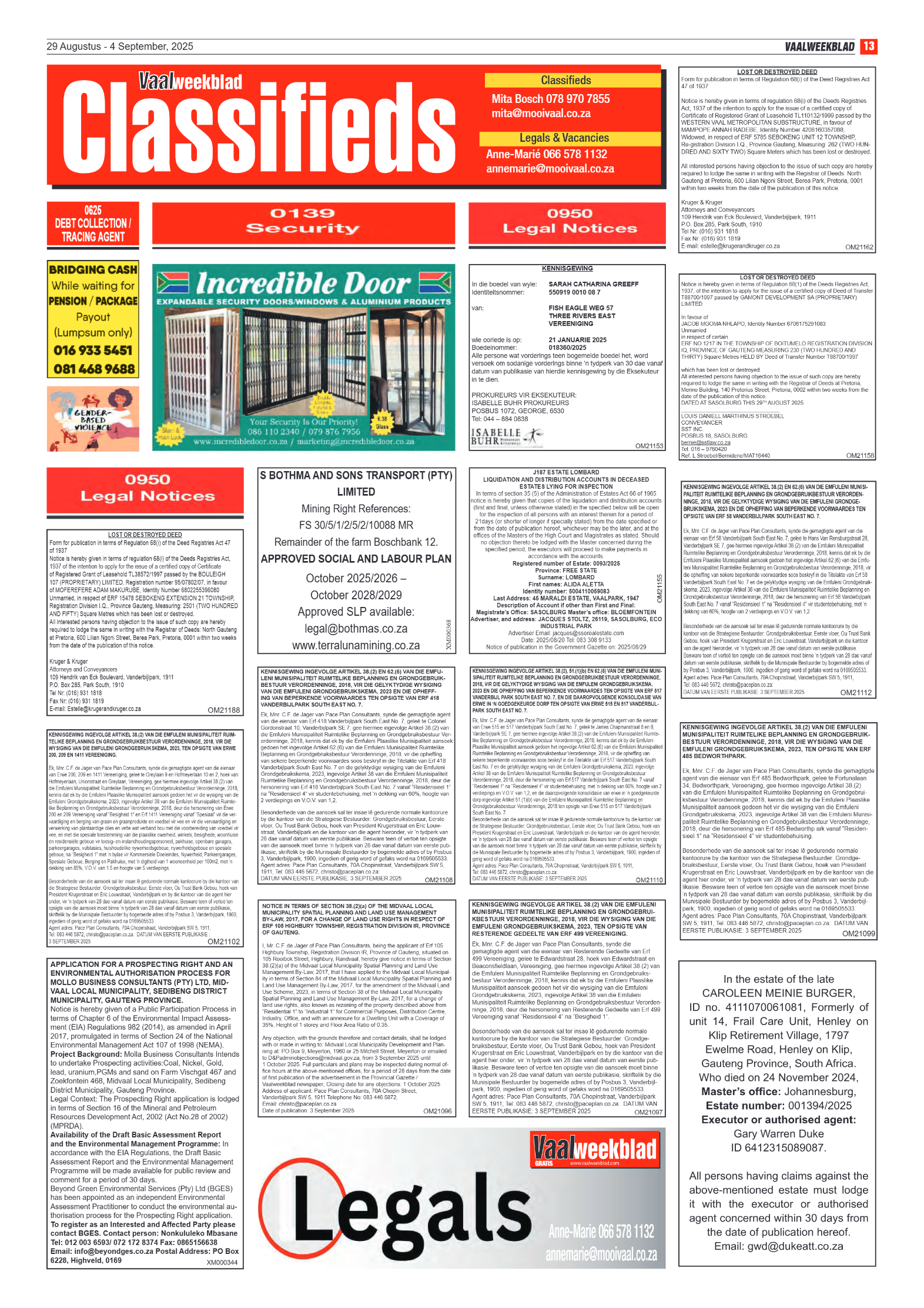 Vaalweekblad 29 Augustus – 4 September, 2025 page 13